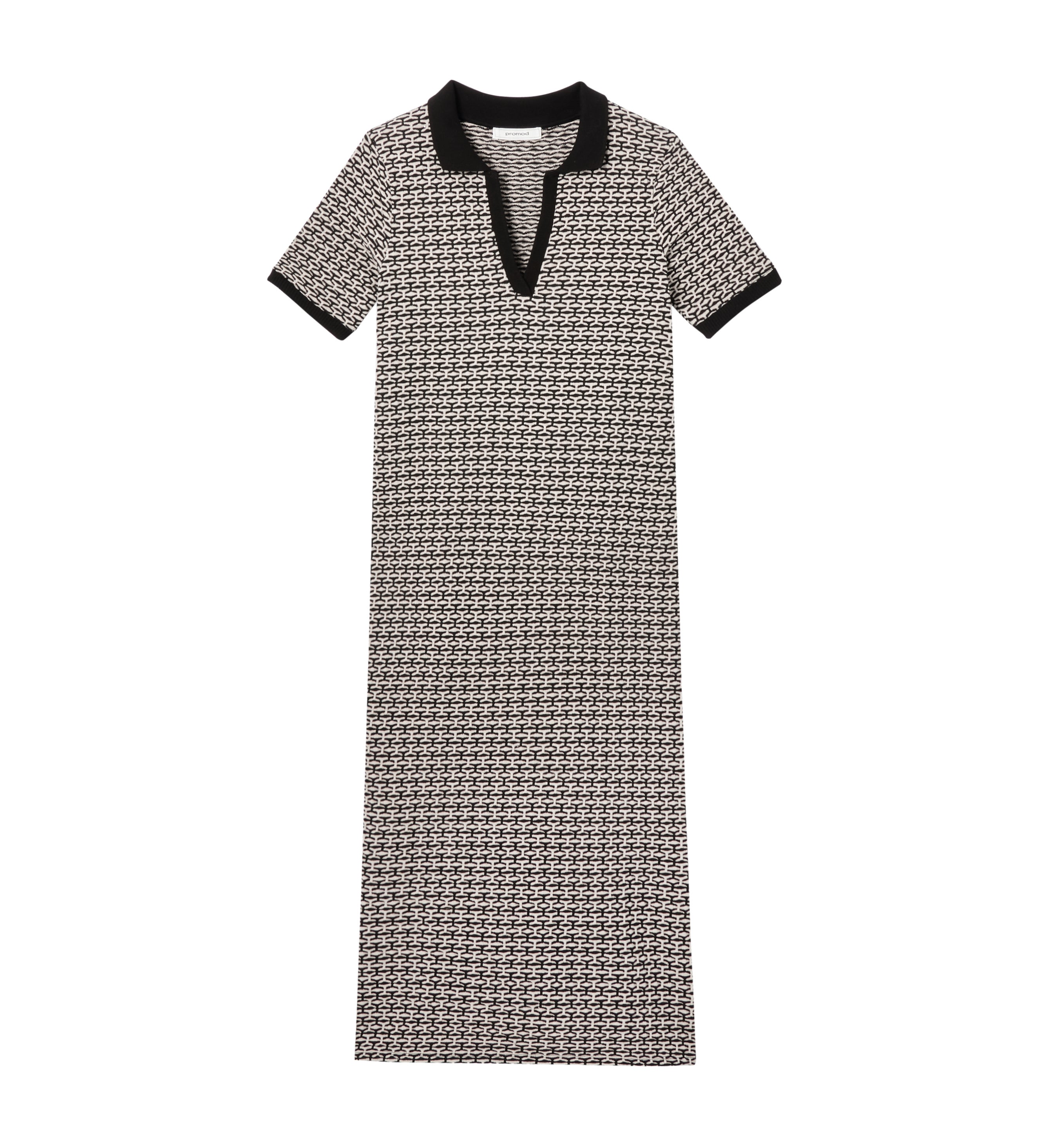 Long polo knit dress - Black print