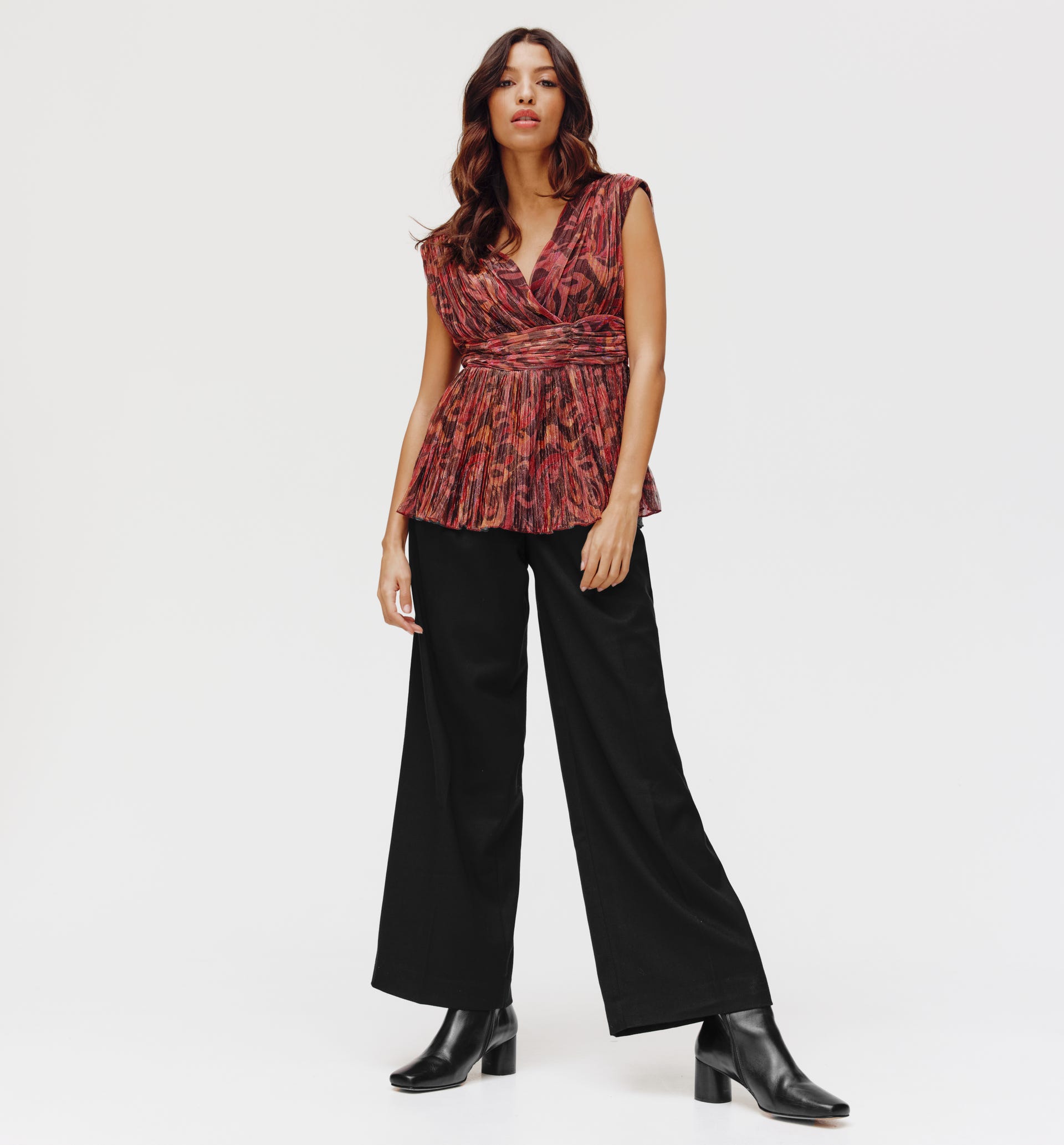 Pantalon large taille haute