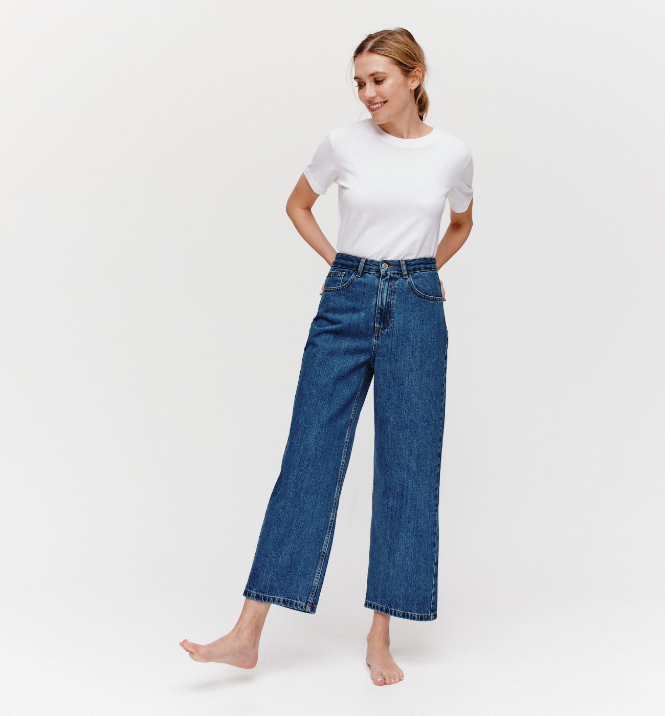 Jean large taille haute Femme