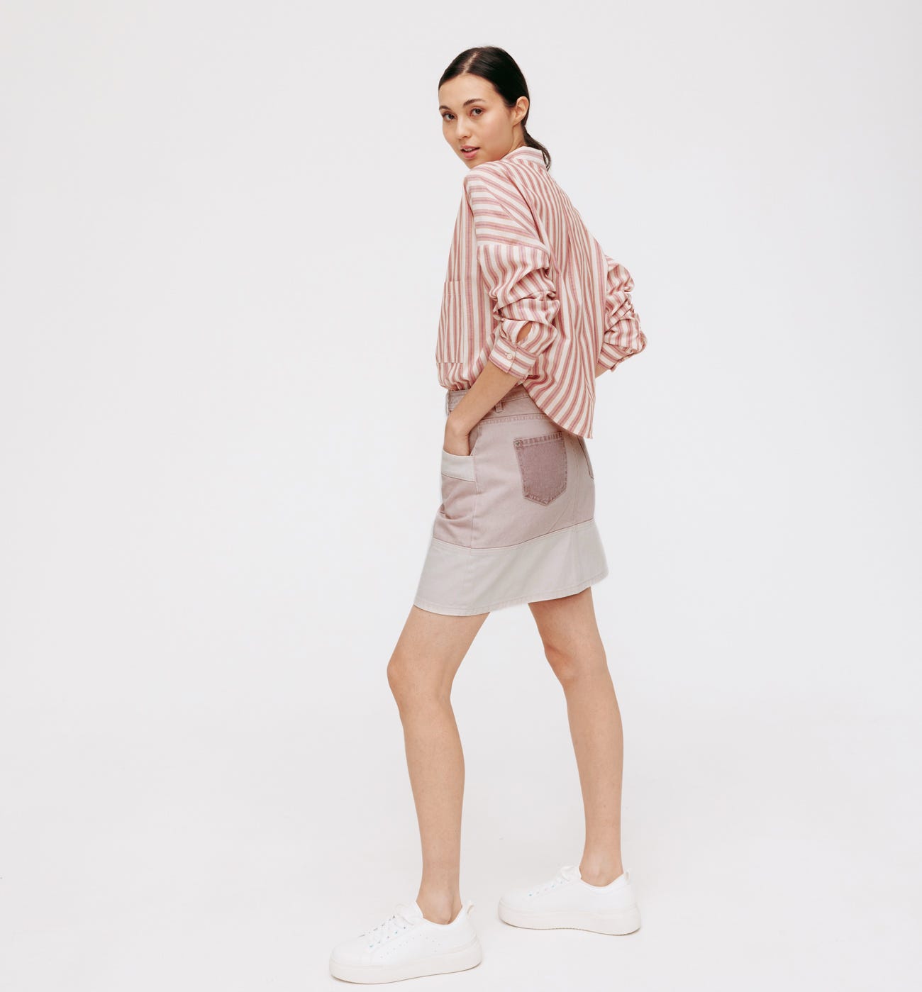 Gonna in denim patchwork