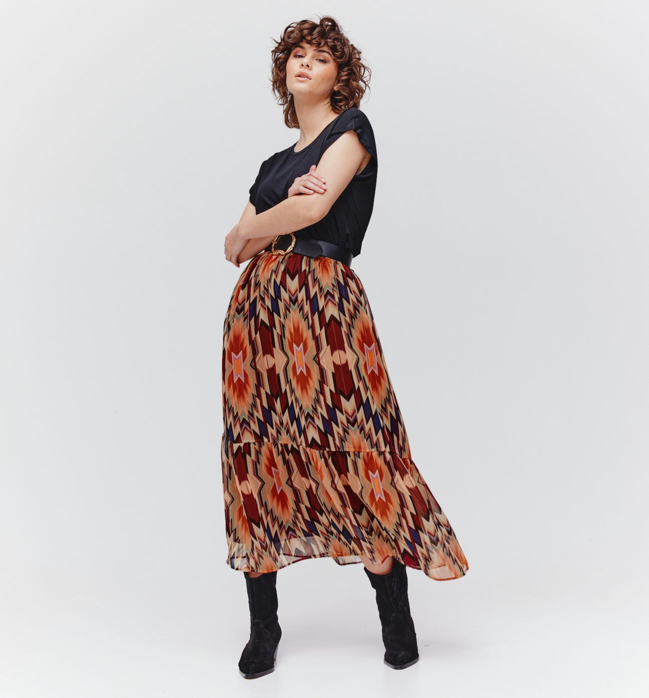 Long patterned voile skirt