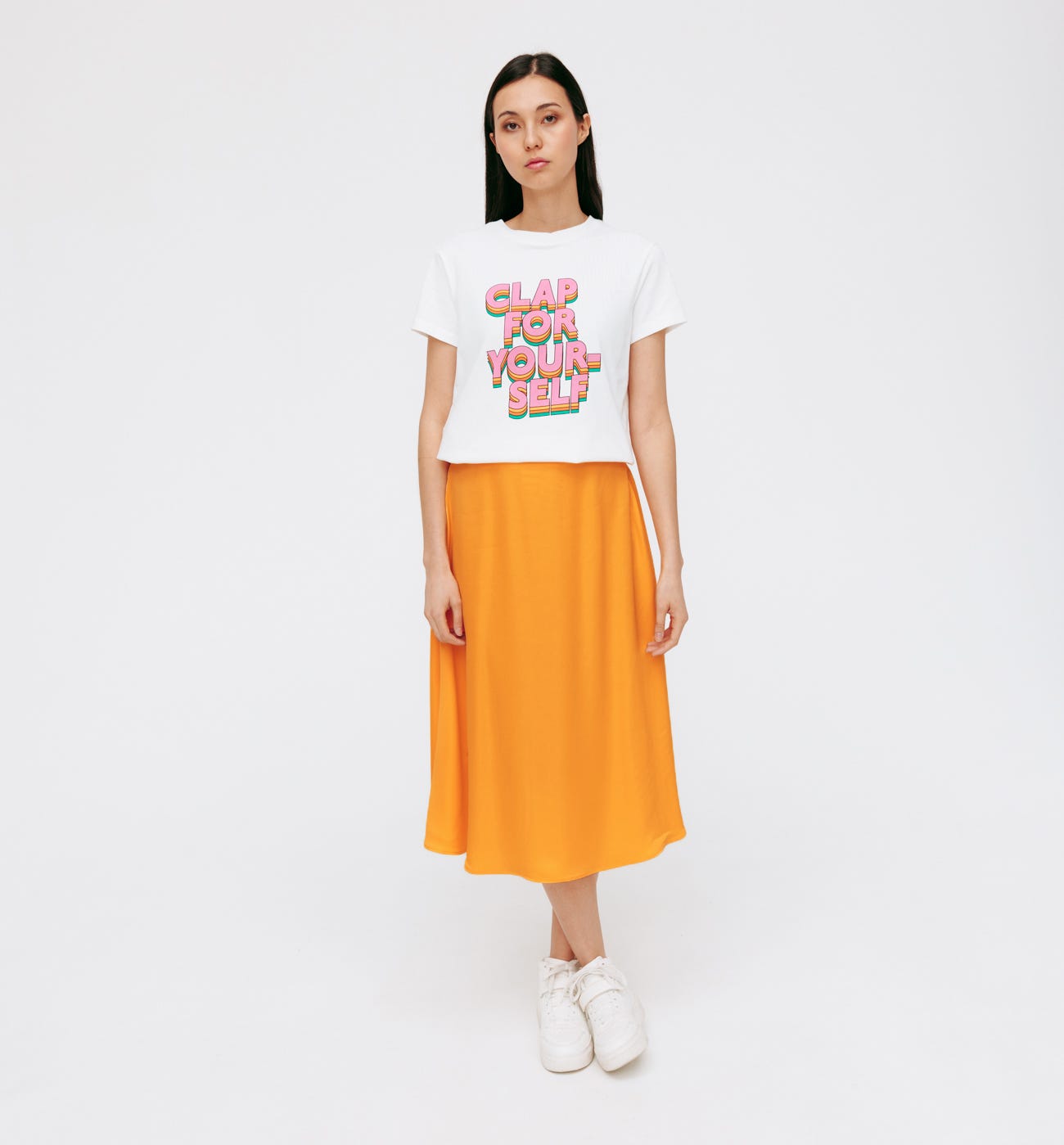Falda midi satinada