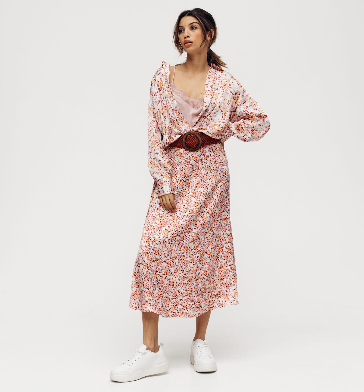 Satin mid-length skirt