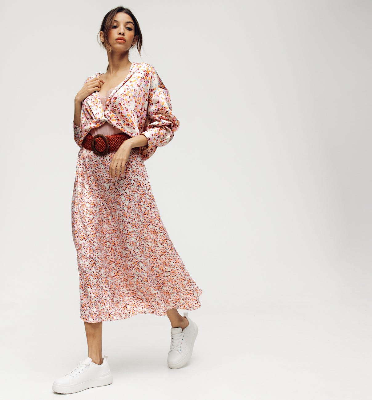 Satin mid-length skirt