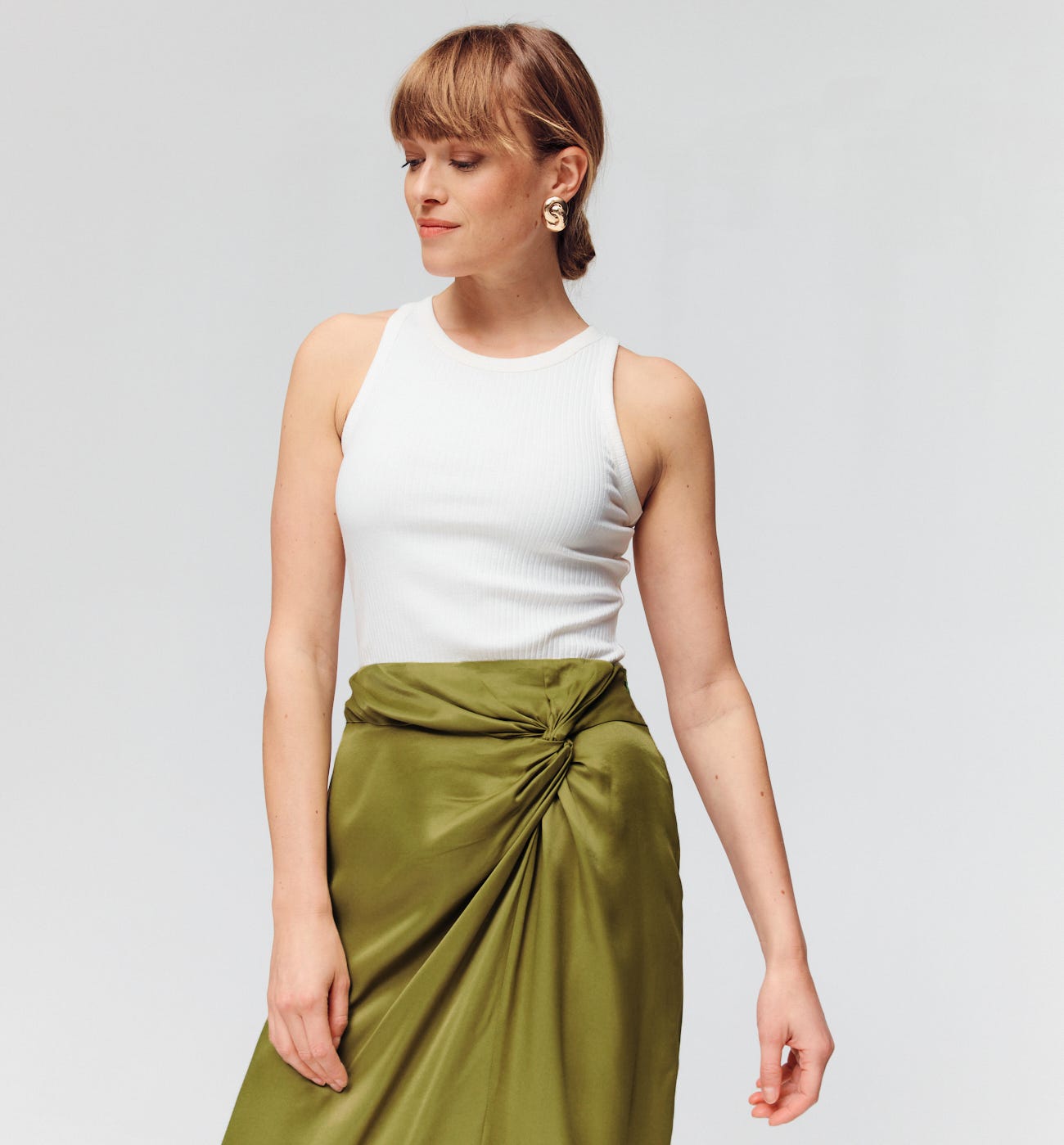 Jupe drapée en satin Femme