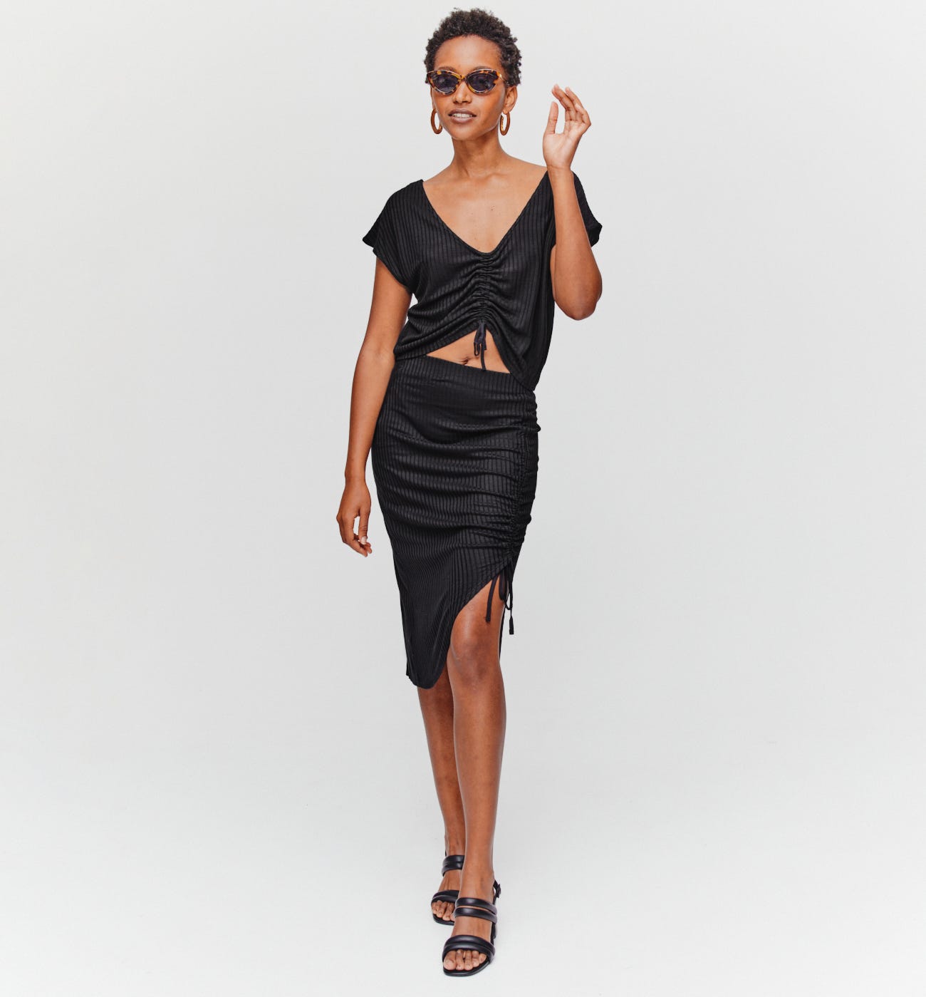 Rib jersey midi skirt