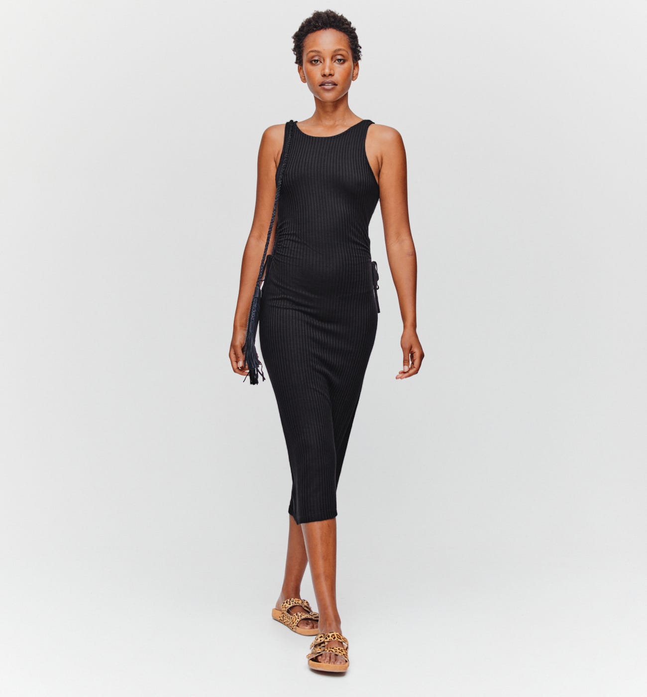Vestito midi jersey a coste