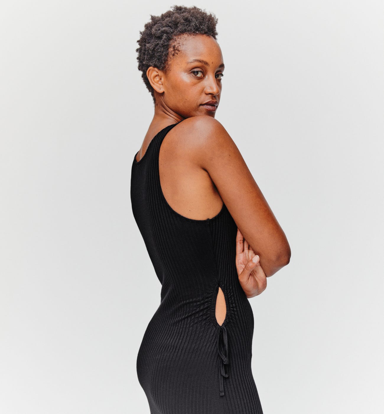 Vestito midi jersey a coste