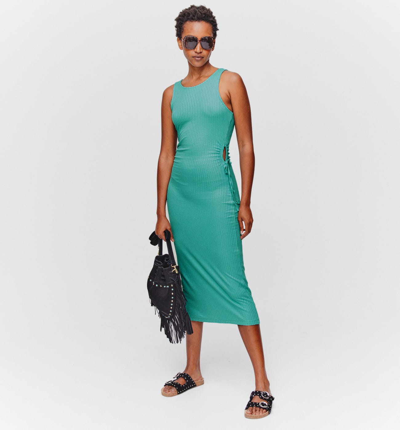 Midi jersey rib dress