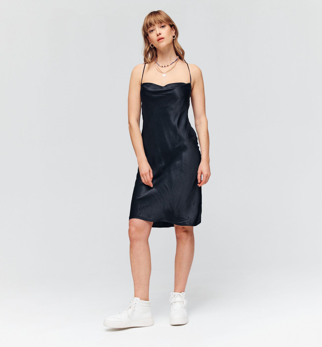 Vestito con spalline eff. seta