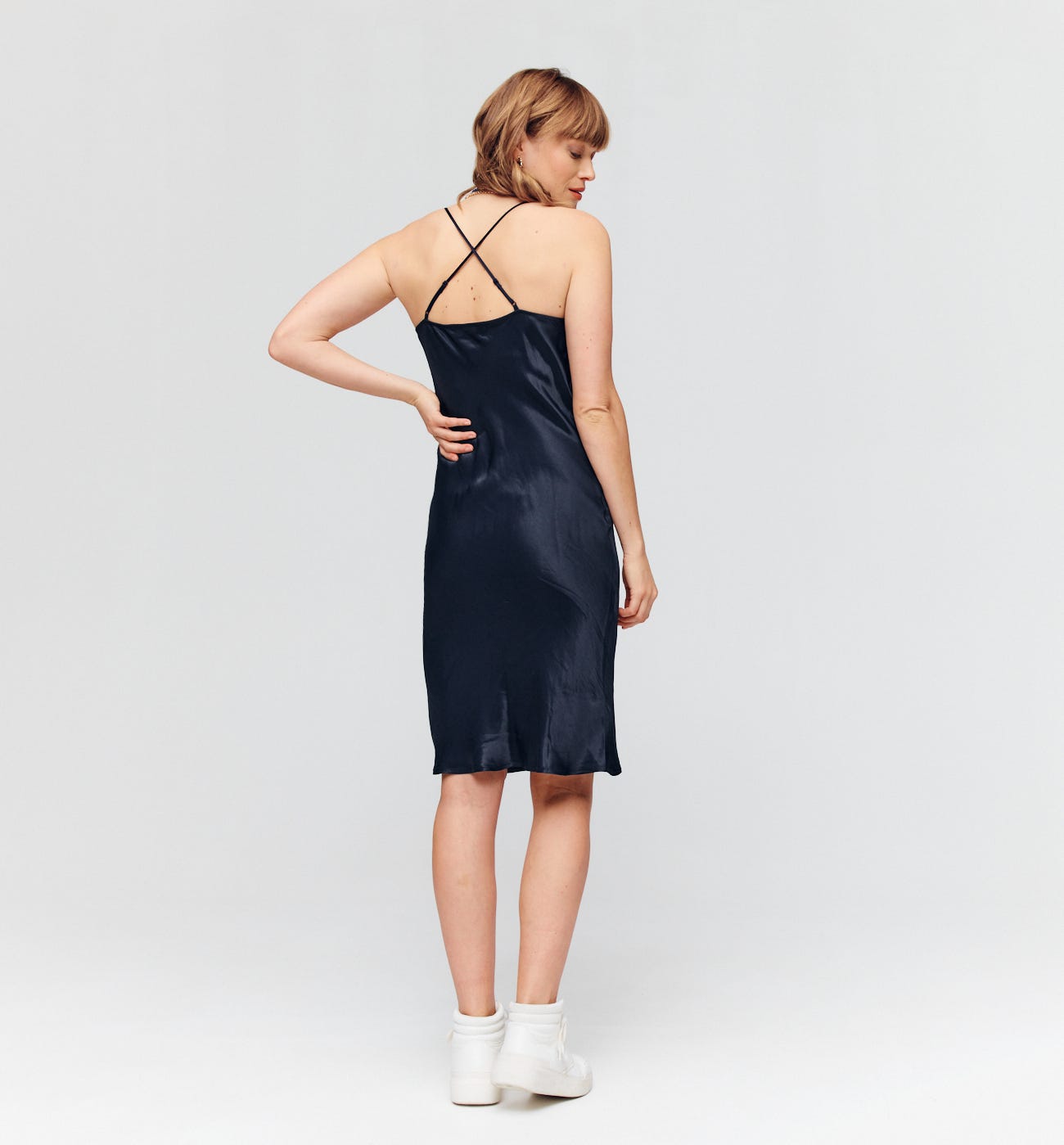 Vestito con spalline eff. seta