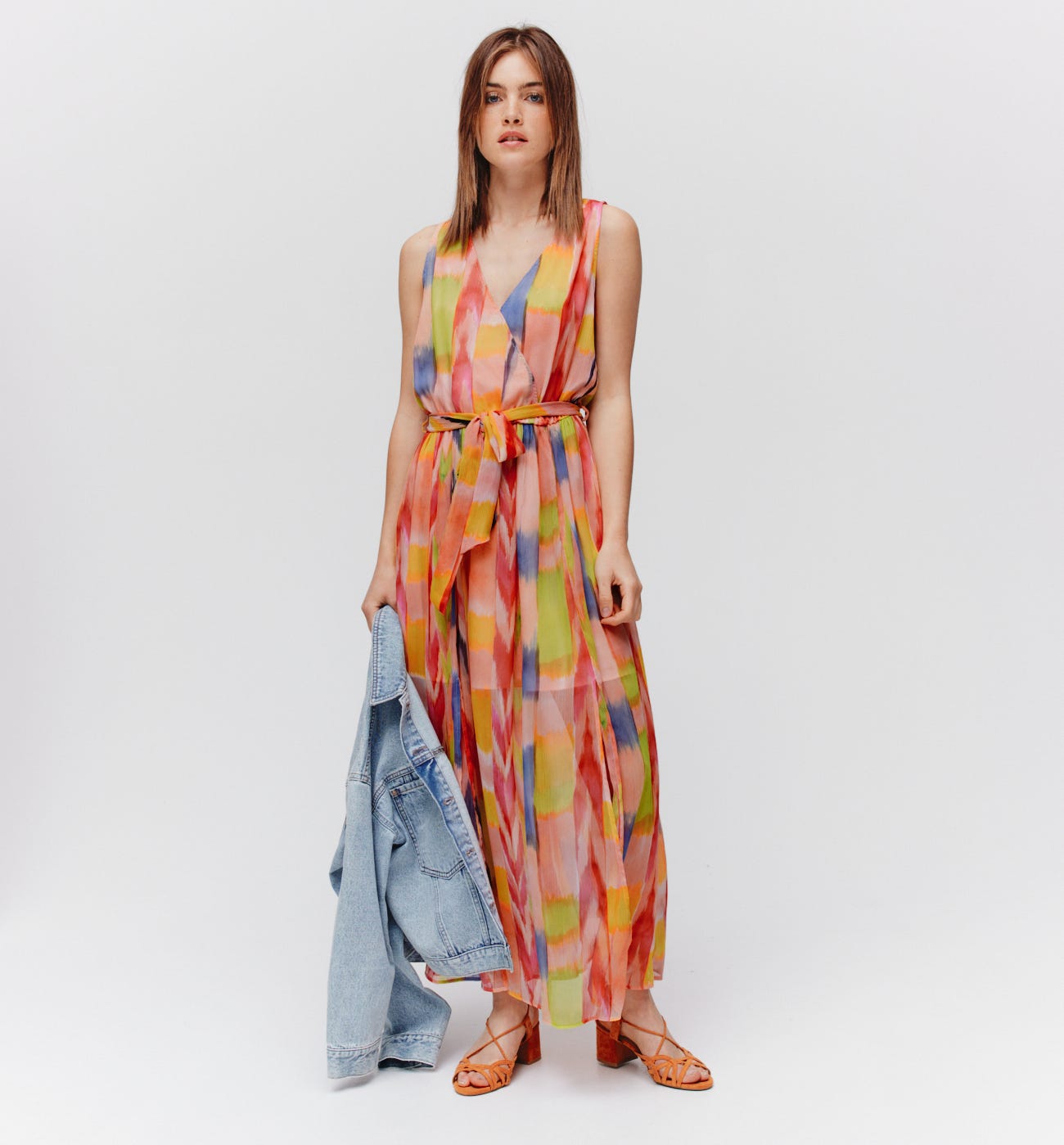 Robe longue en voile imprimé