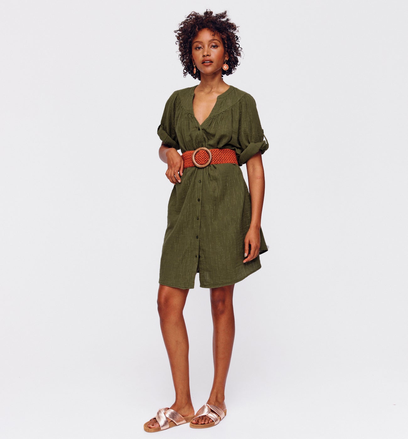 Cotton gauze dress - Khaki