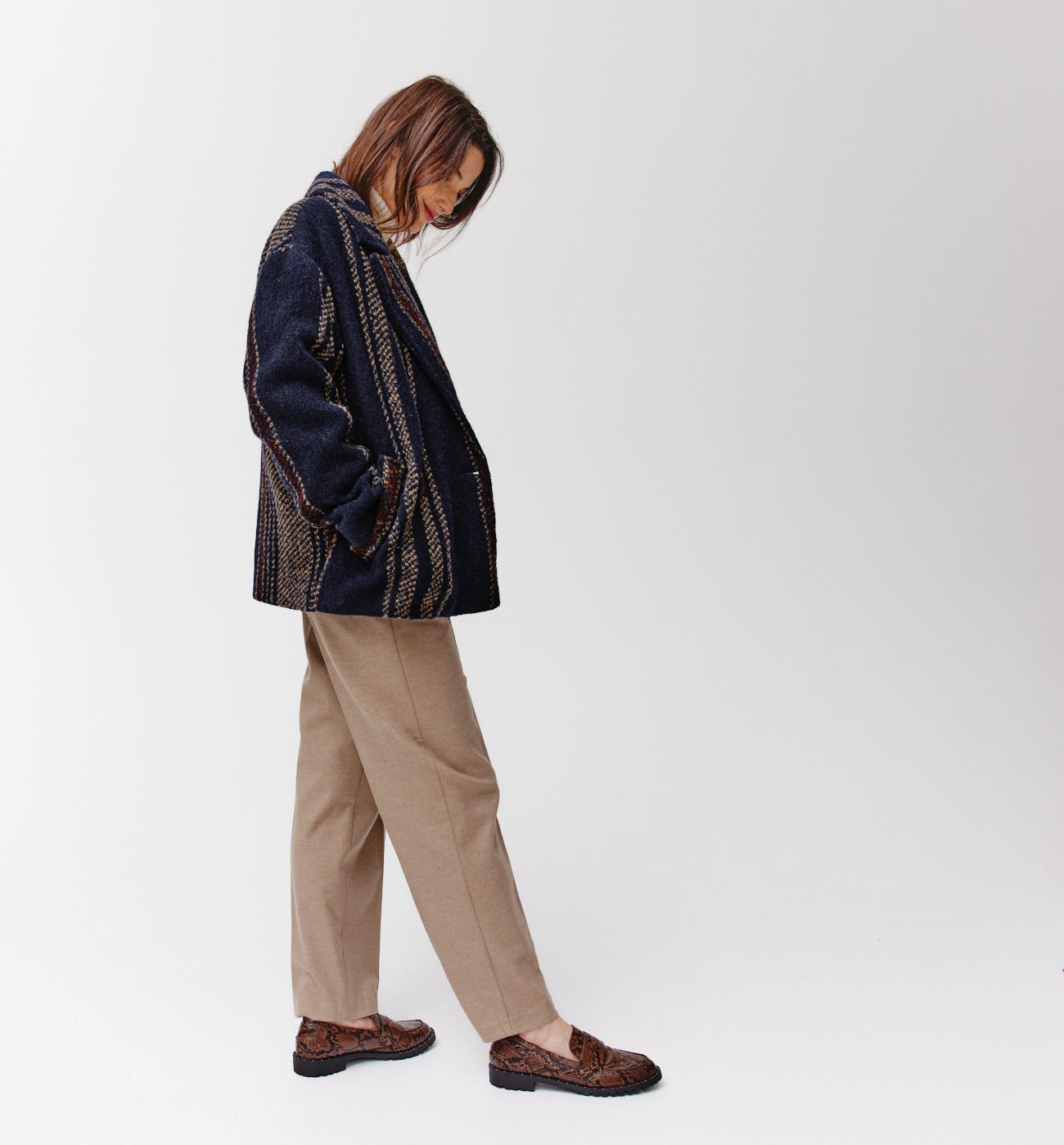 Manteau rayé en laine mélangée