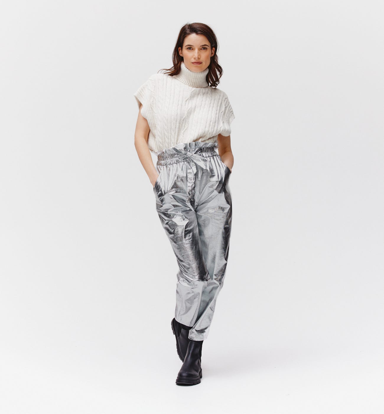 Silvery metallic trousers
