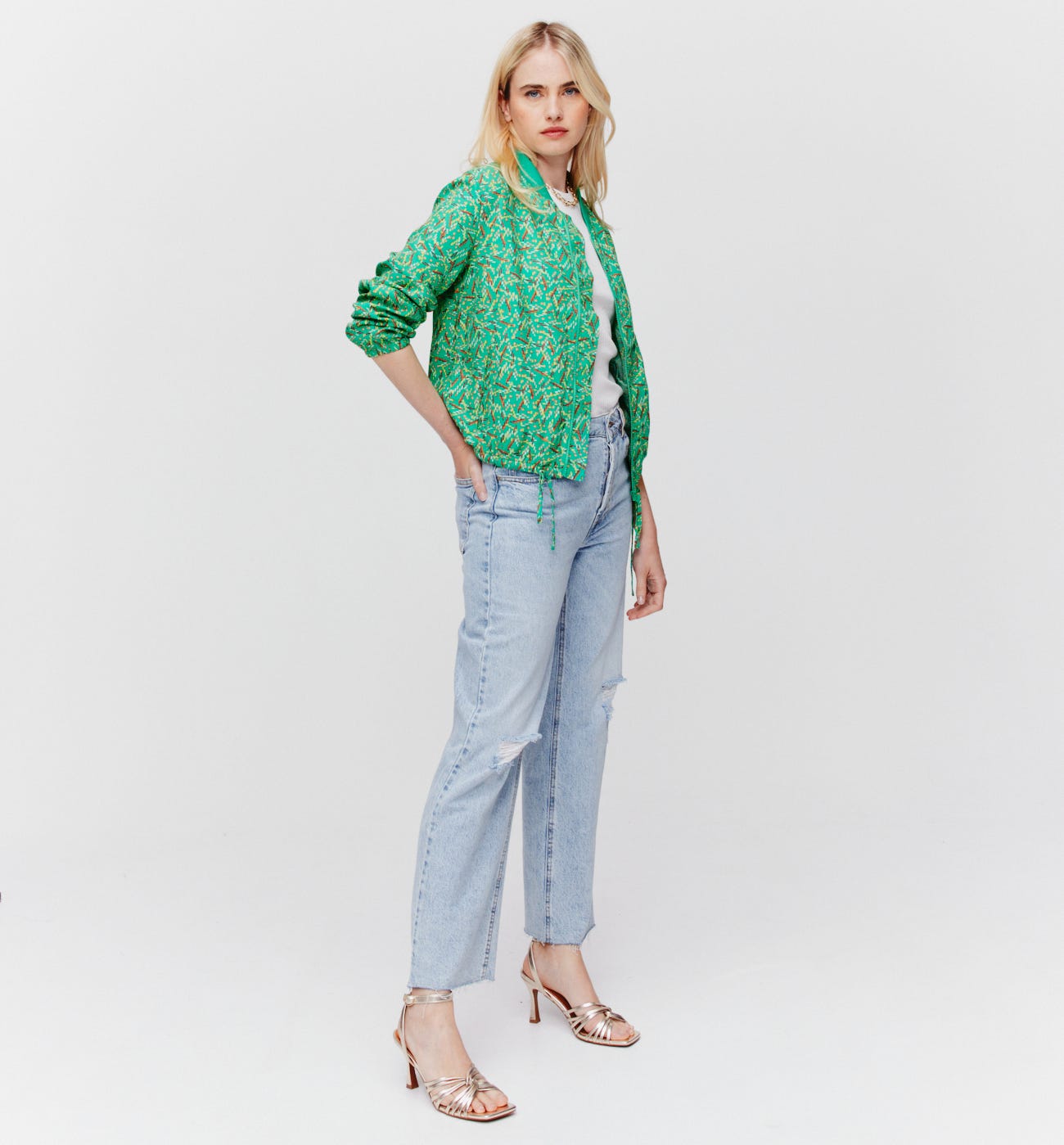 Fashionable Marble Print Dark Green Bomber Jacket main image 1