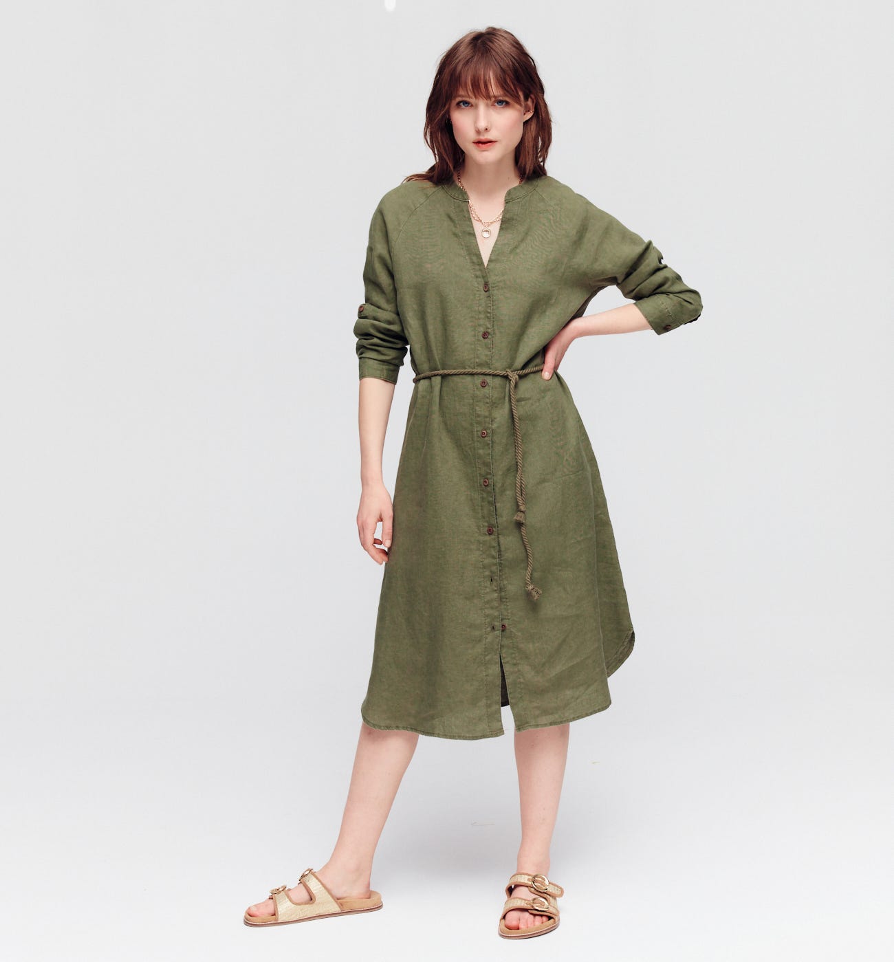 Vestido camisero de lino