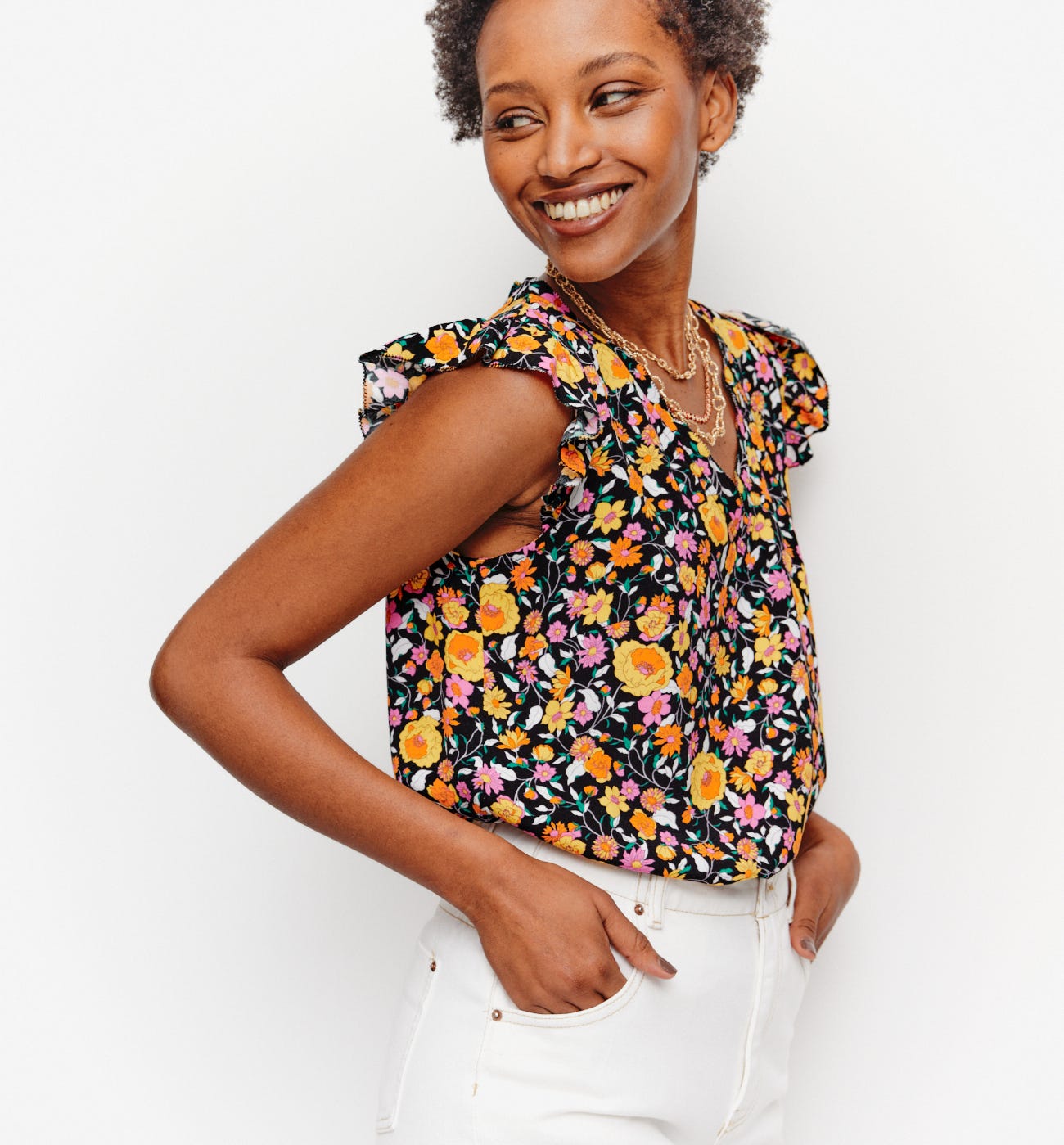 Top in crêpe scollo a V