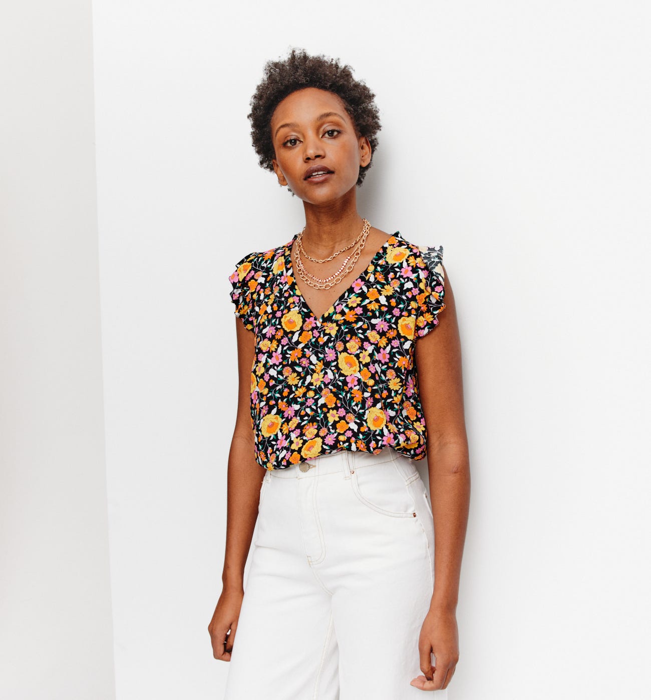 Top in crêpe scollo a V