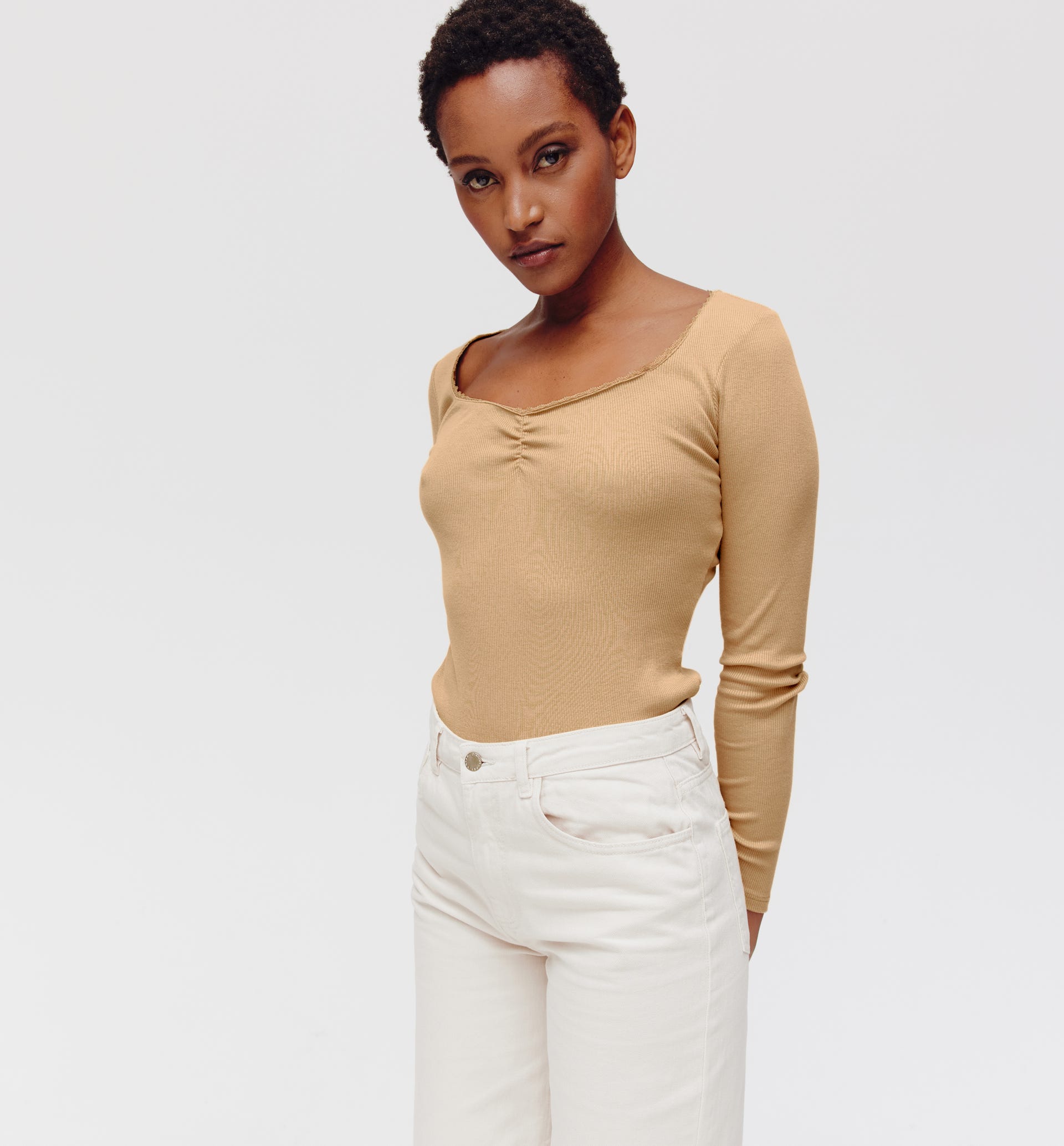 T-shirt en jersey côtelé Femme