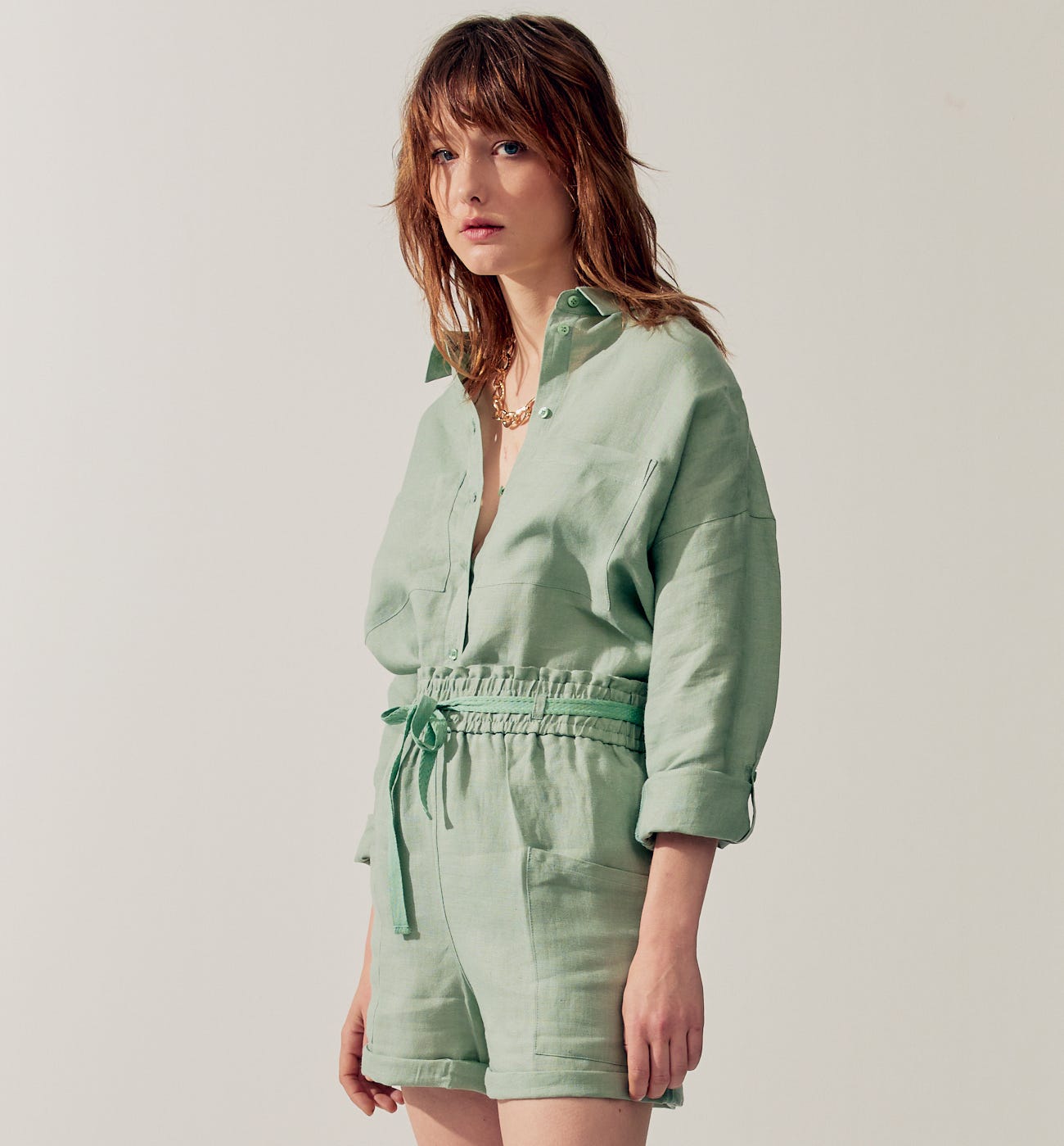 Short talle alto lino