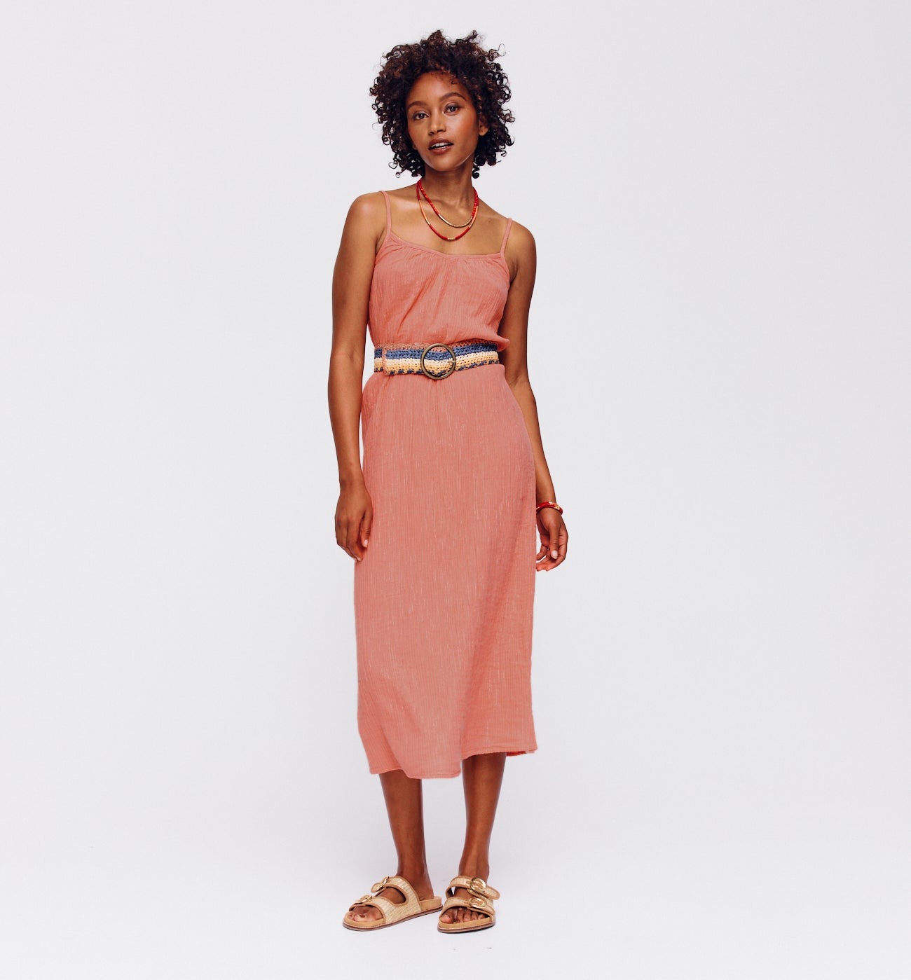 Strappy cotton dress - Coral