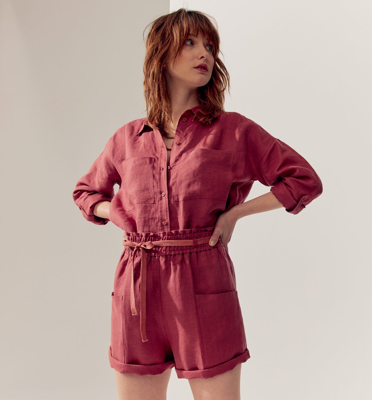 Shorts in lino a vita alta