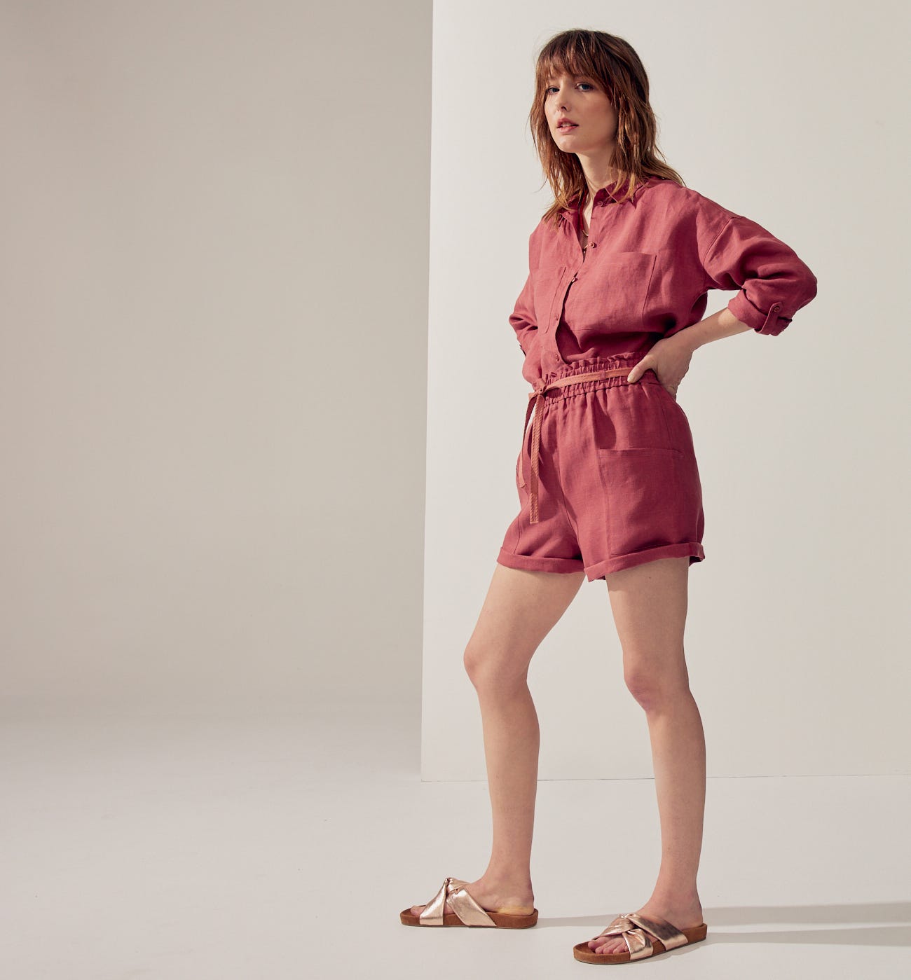 Short talle alto lino