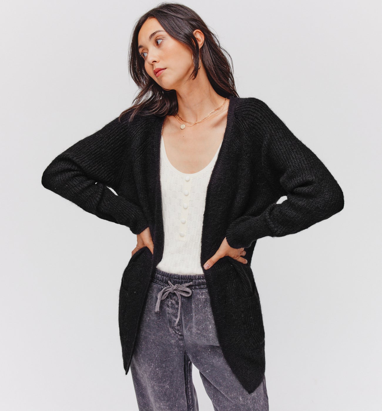 Long rib cardigan - Black