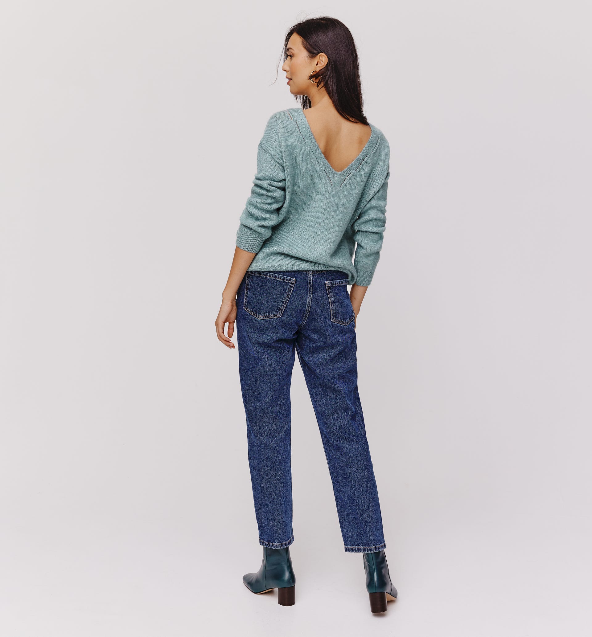Pull décolleté V au dos femme