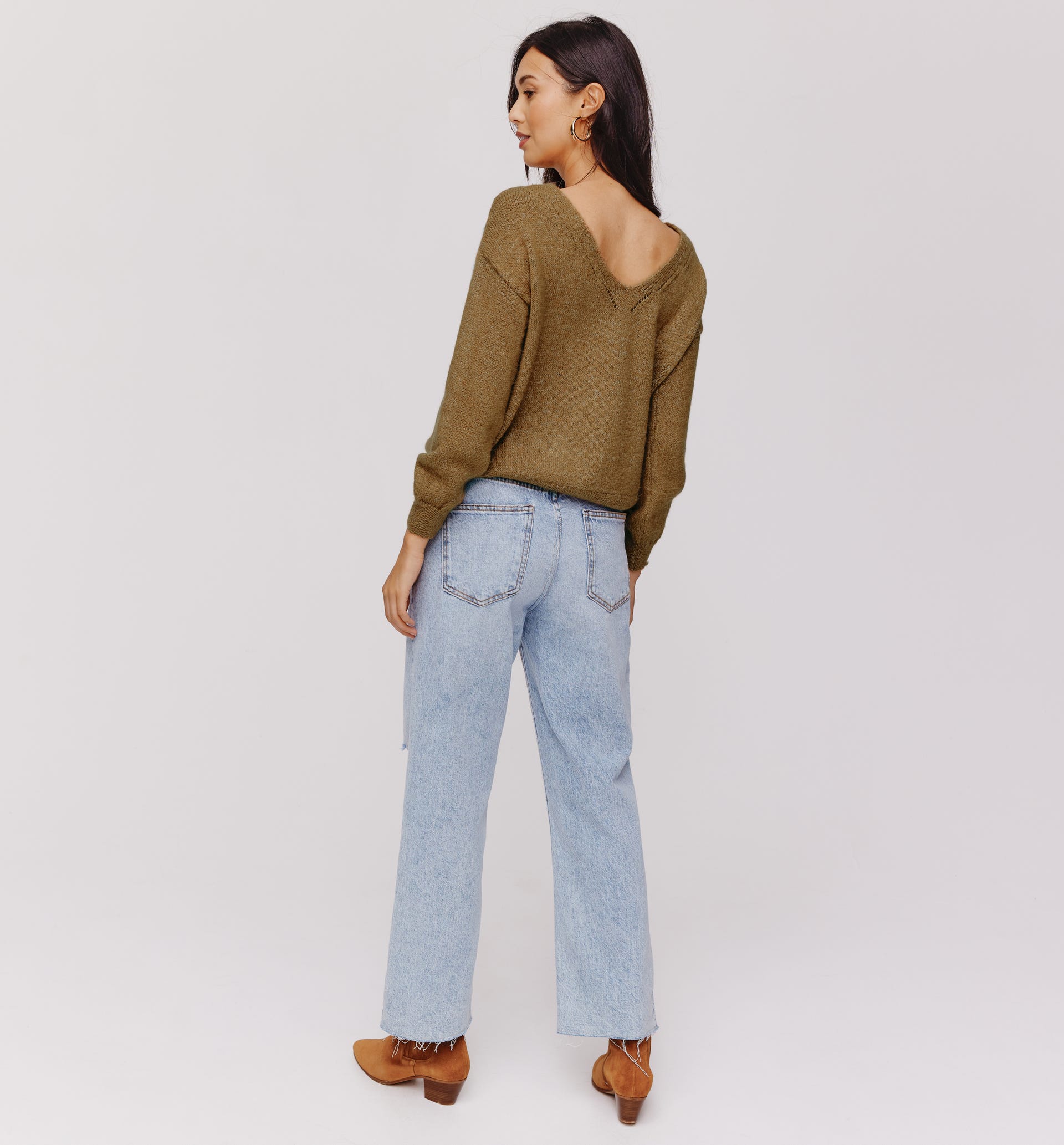 Pull décolleté V au dos femme
