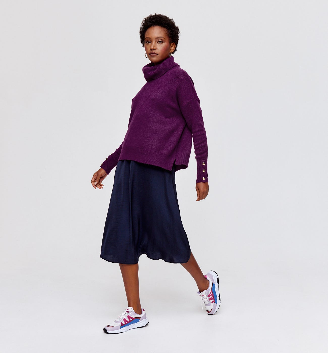 Pull rayé col roulé Femme