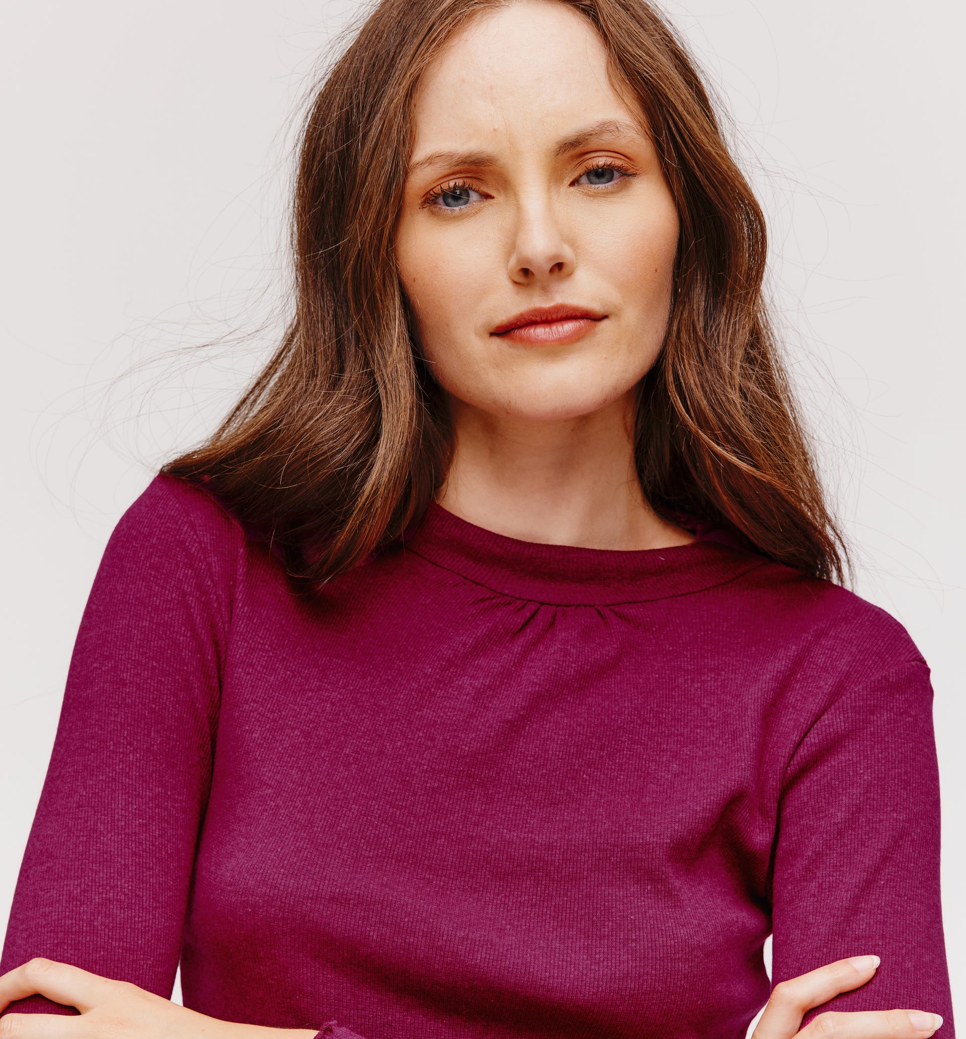 Rib raised neckline top