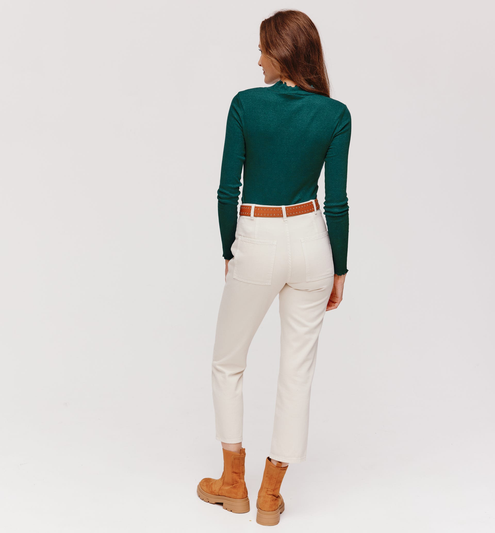 Rib raised neckline top
