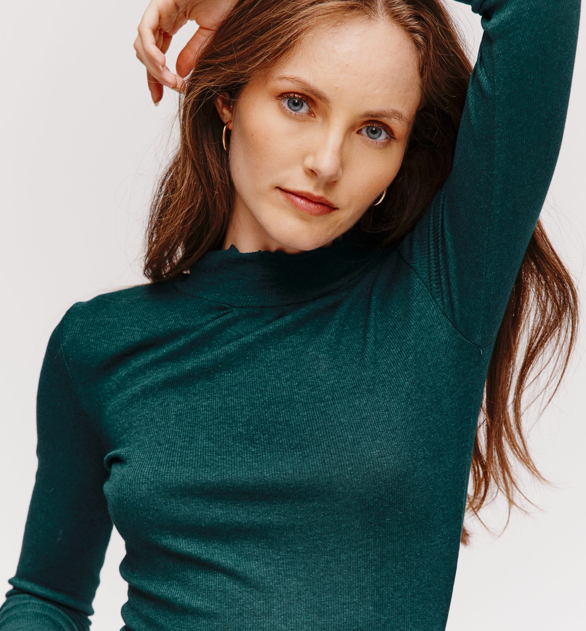 Rib raised neckline top