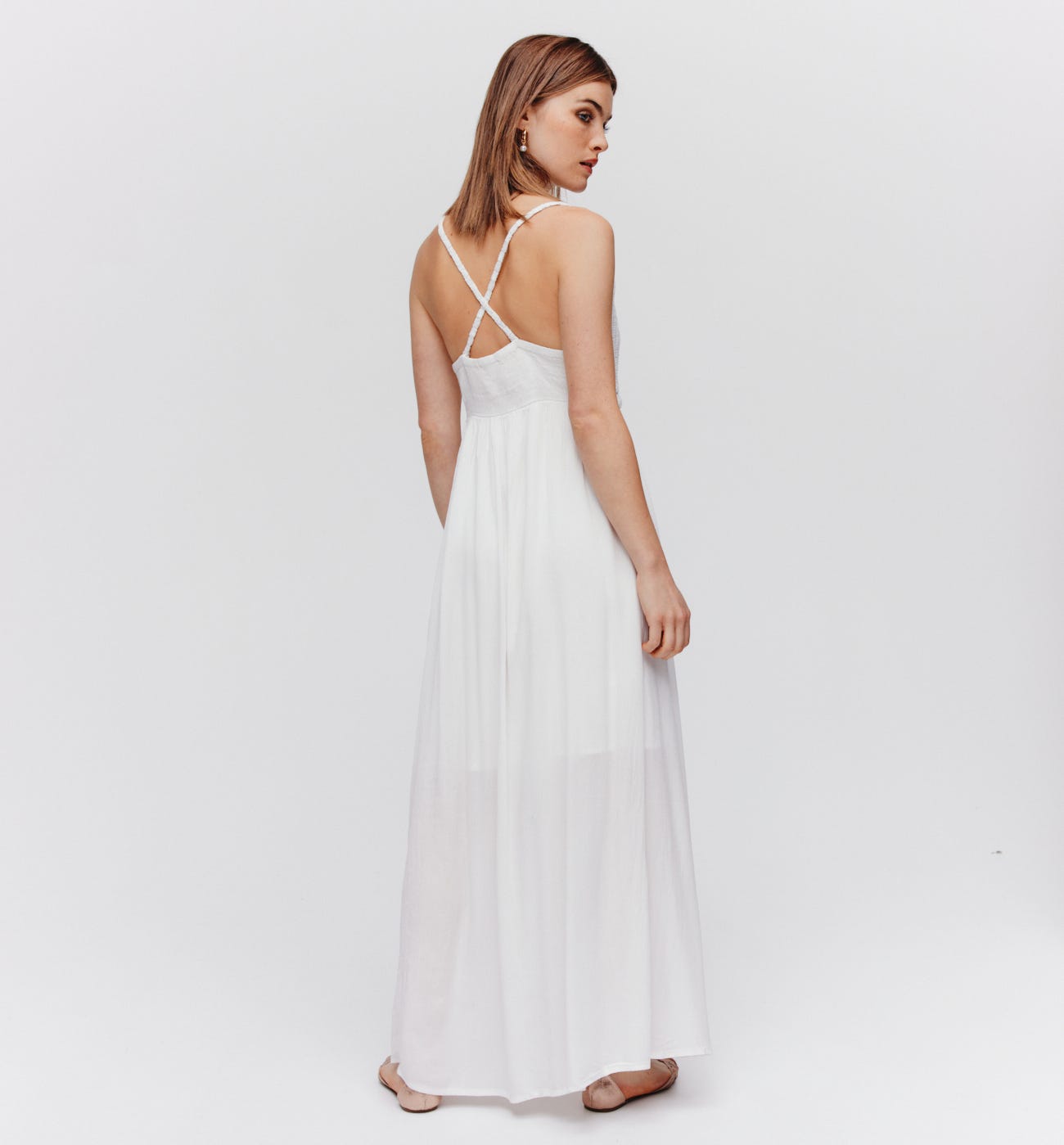 Vestido largo detalle crochet