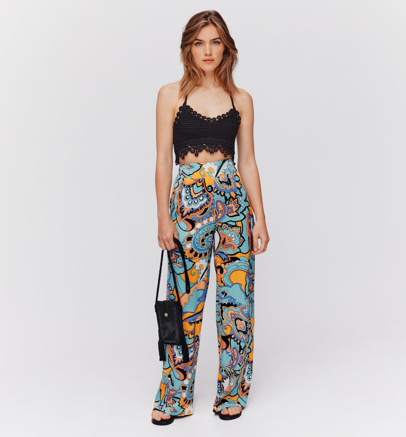 Pantalon large taille haute