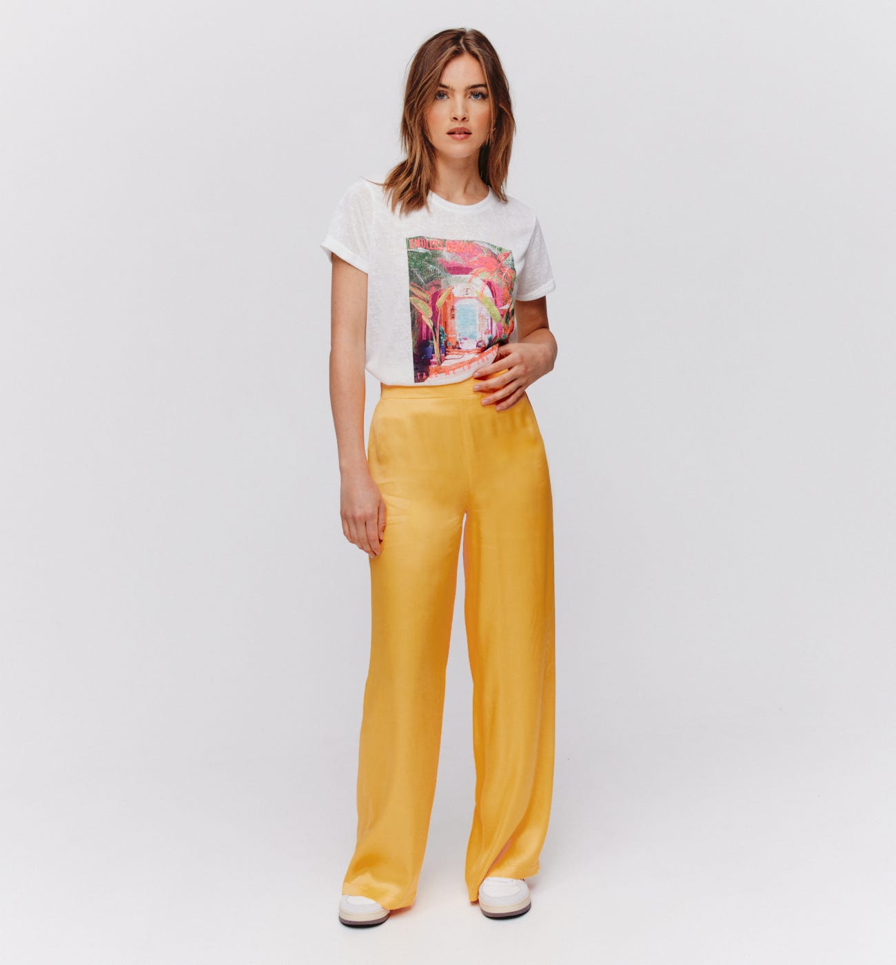 Pantalon large taille haute