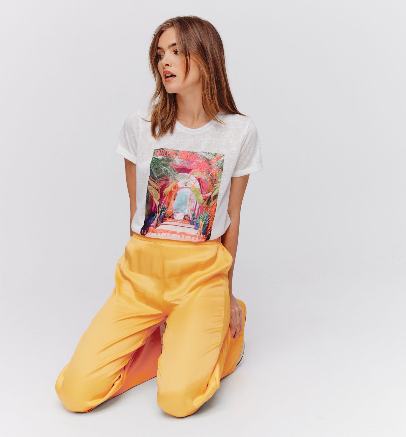 Pantalon large taille haute