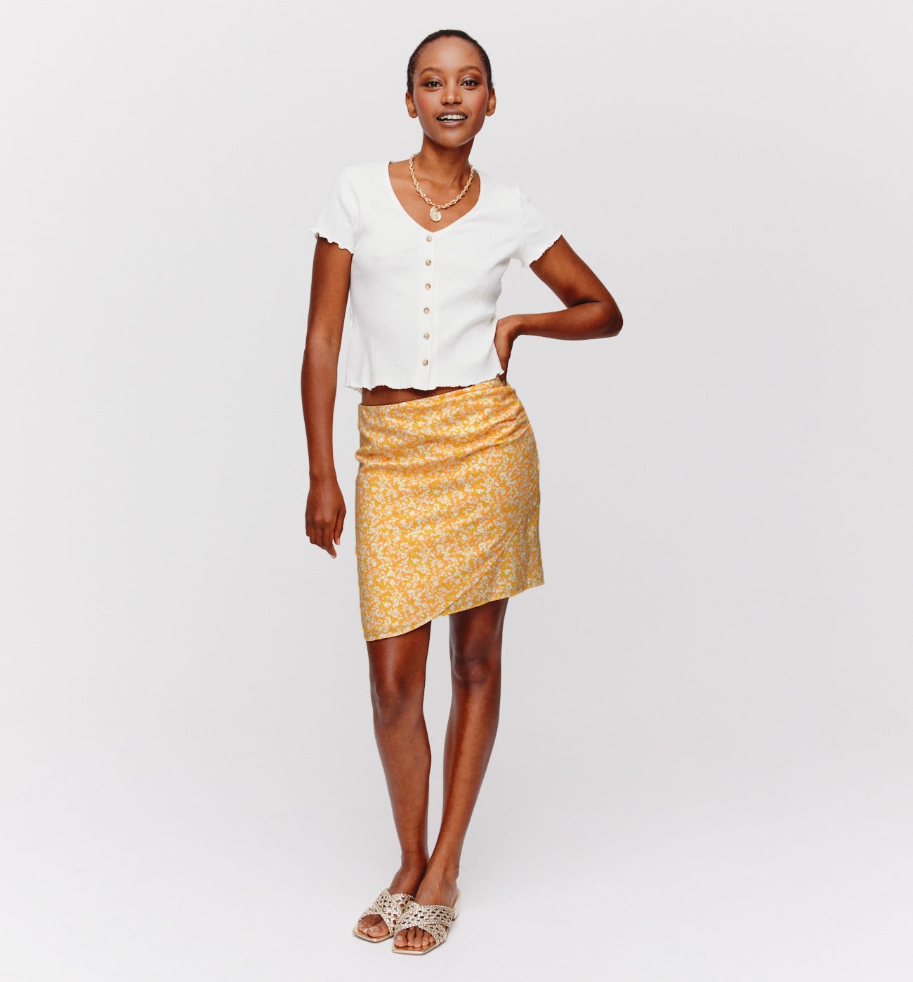 Short patterned skirt