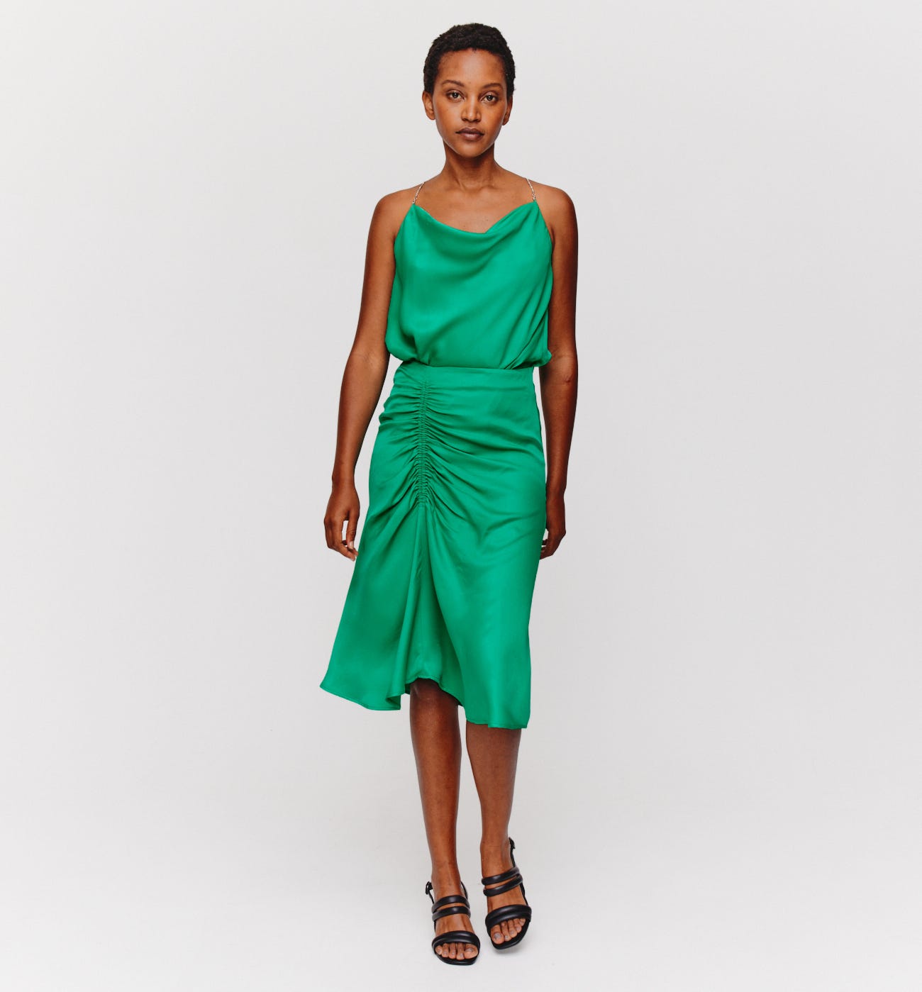 Jupe midi en satin Femme
