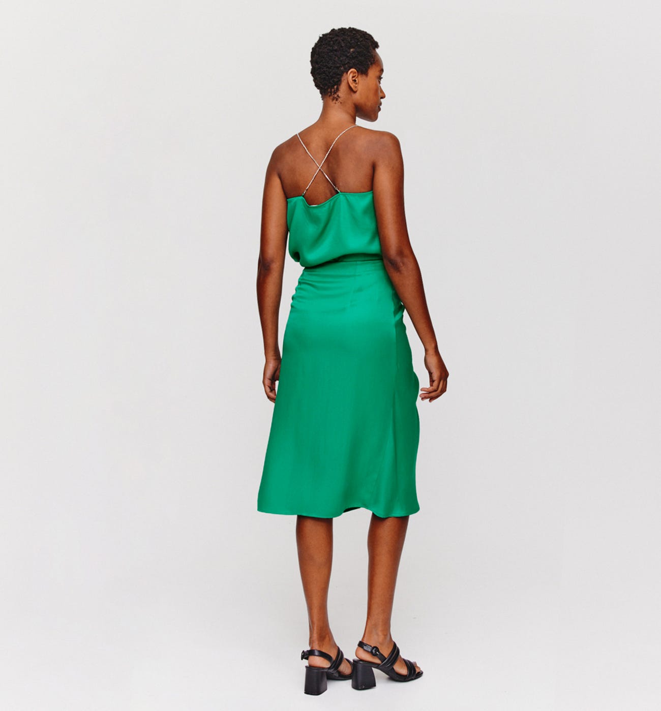 Jupe midi en satin Femme
