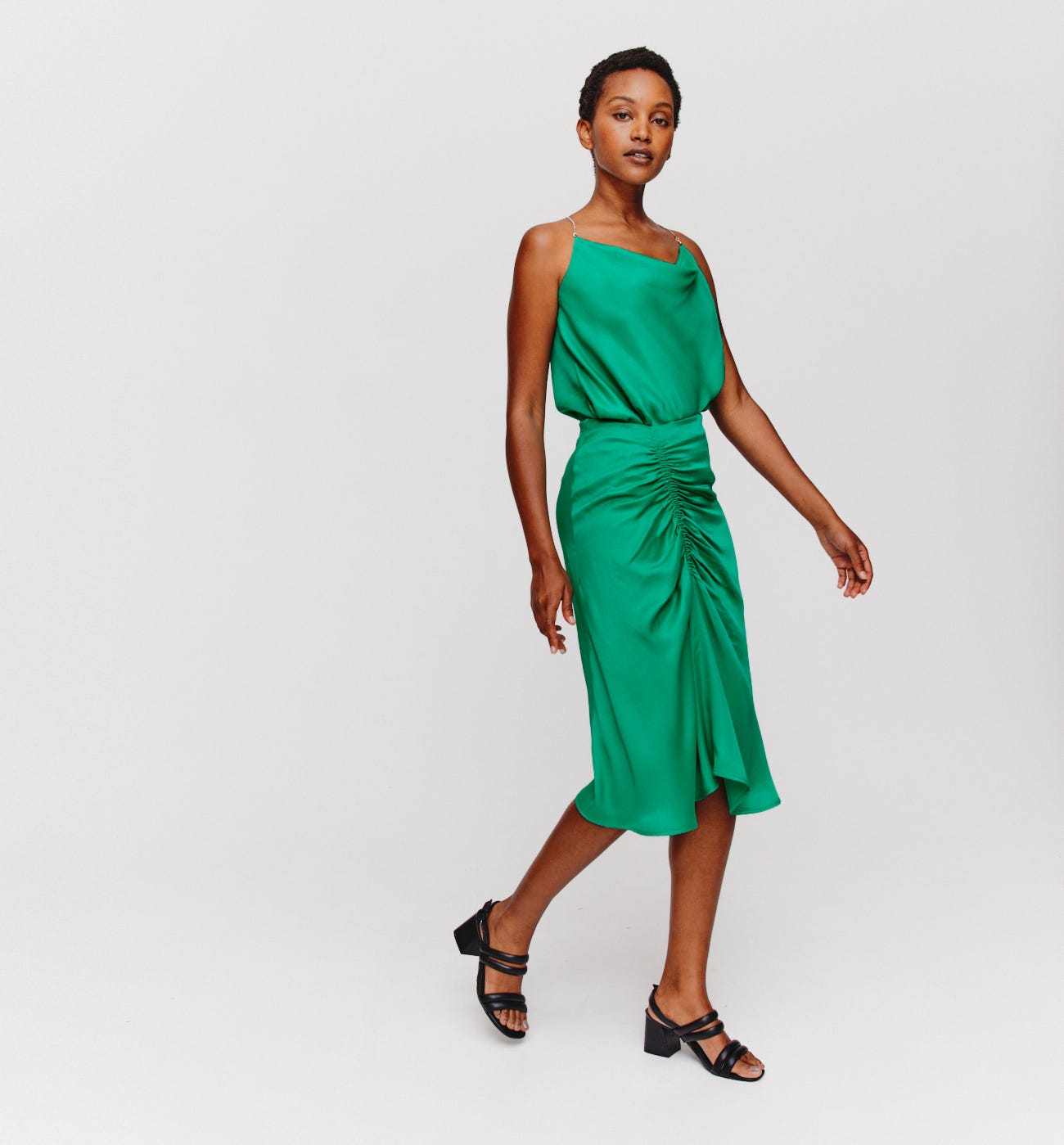 Jupe midi en satin Femme