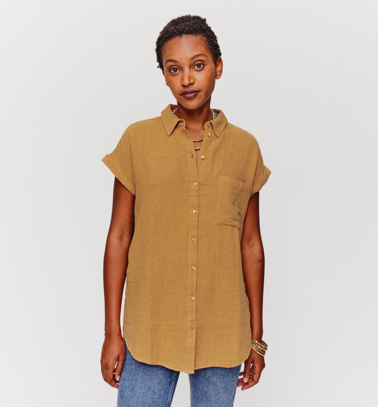 Cotton gauze shirt - Ochre