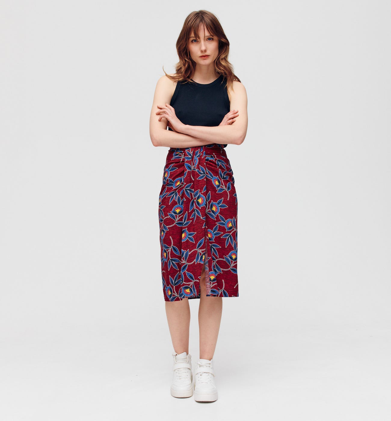 Patterned midi skirt