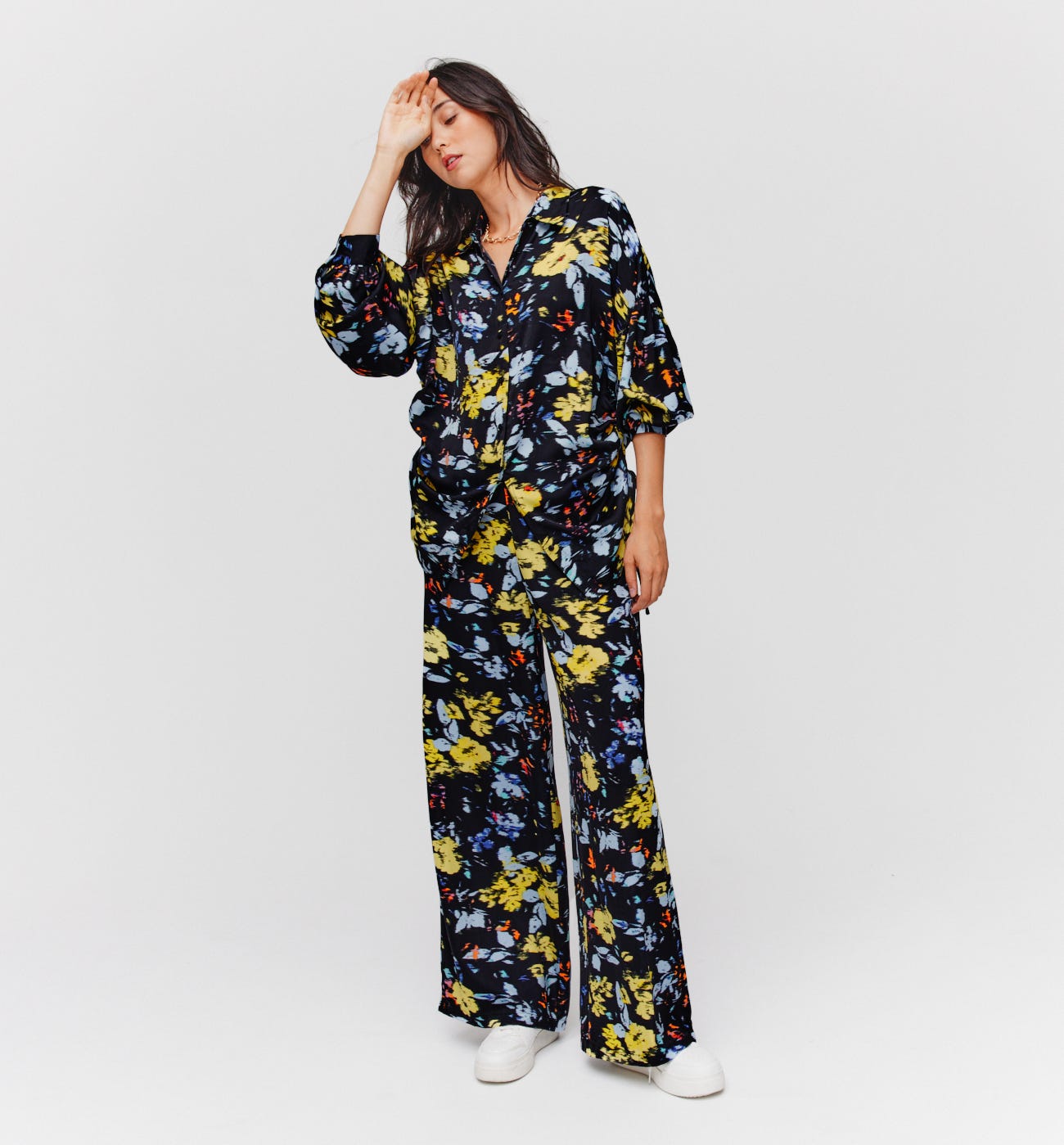Pantalon soyeux imprimé Femme
