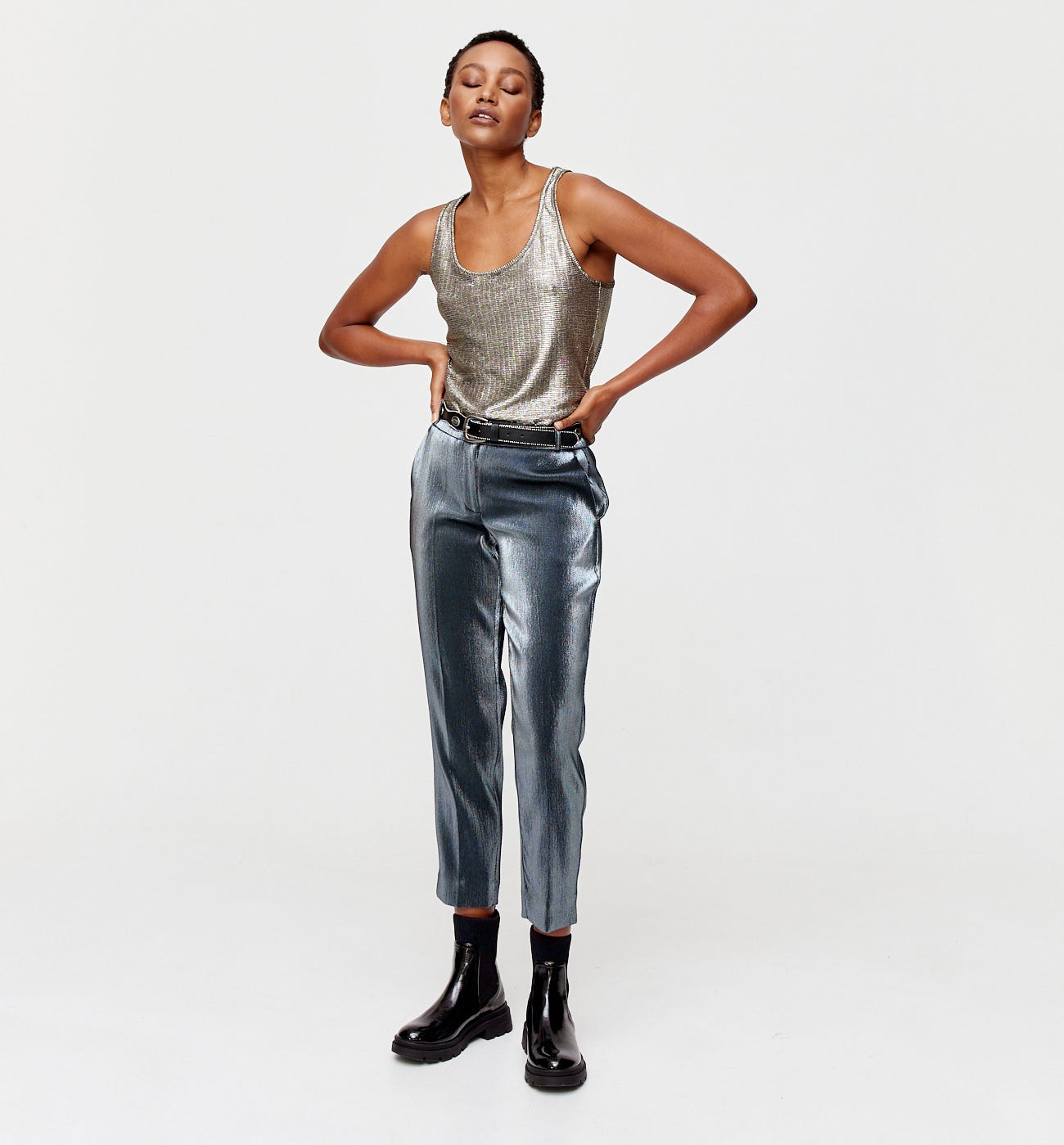 Metallic cigarette trousers