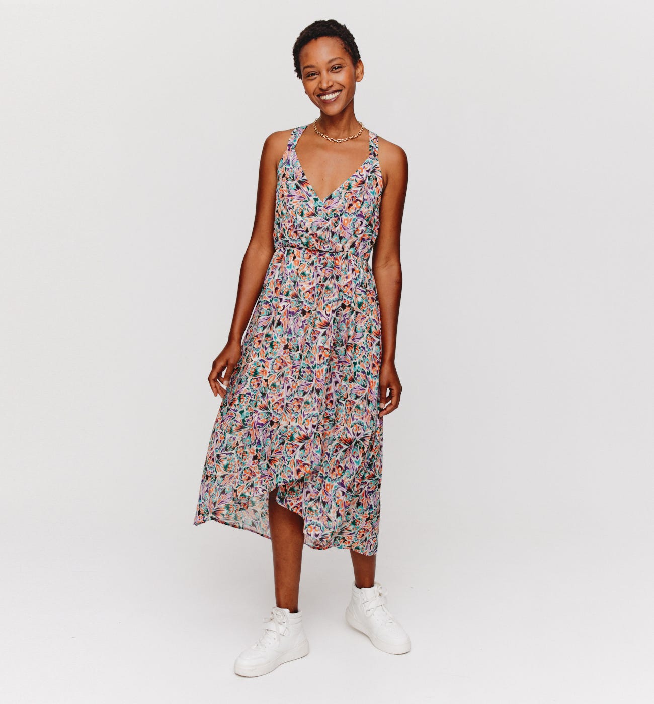 Robe mi-longue imprimée Femme