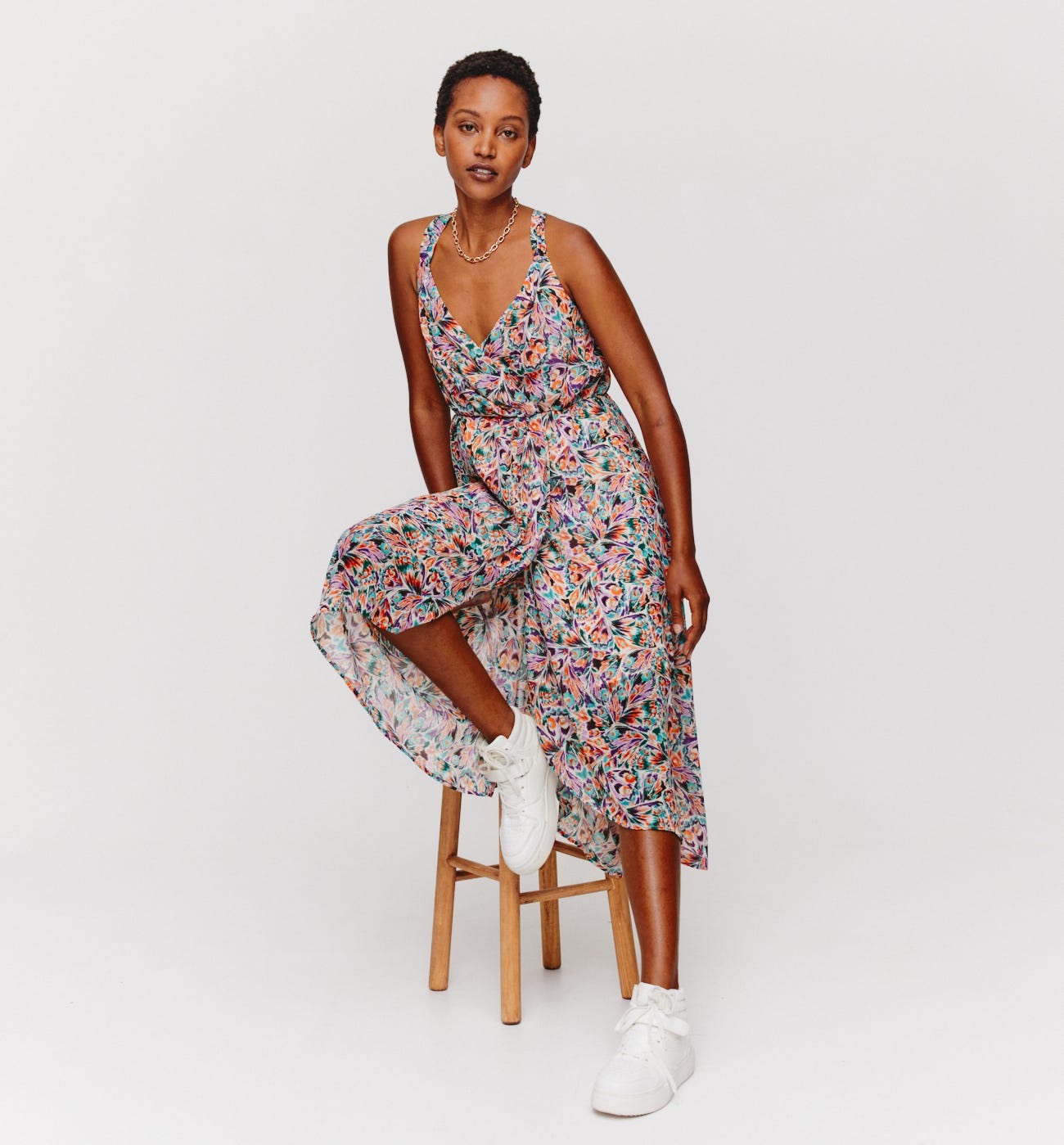 Robe mi-longue imprimée Femme