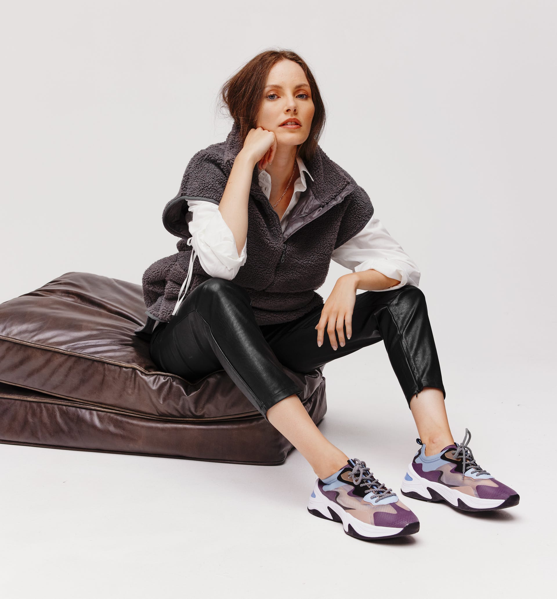 brown leather shift dress